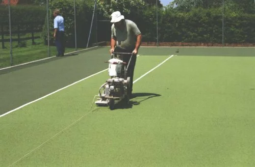 Relining of tennis lines